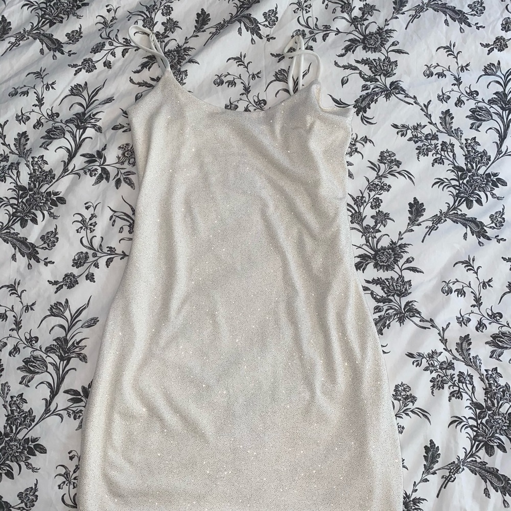 white sparkly mini dress